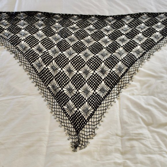 Vintage Black and Silver Beaded Shawl - Picture 1 of 7